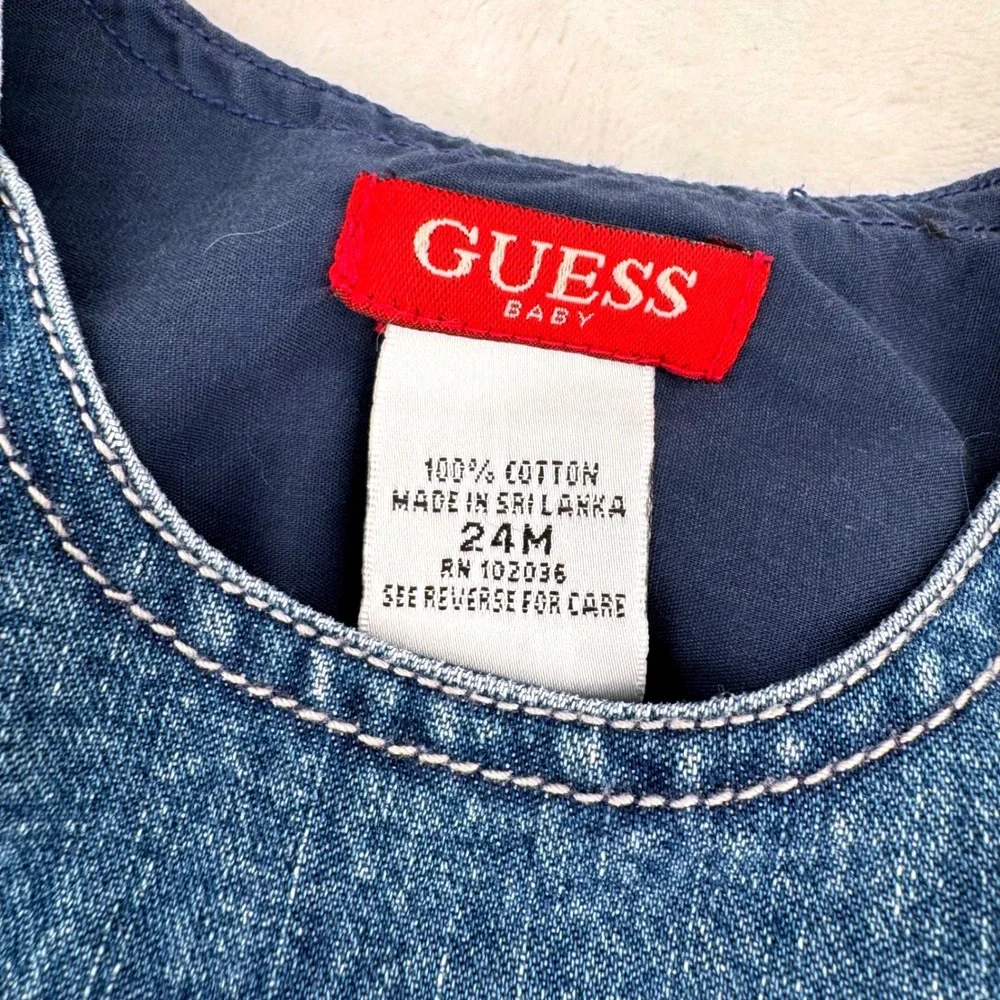 Vintage Guess Baby Dark Wash Denim Overall Jumper Dress Size 24M 100% Cotton